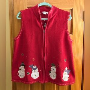 Christopher & Banks Red Knit Zipper Snowman Sweater Vest XL